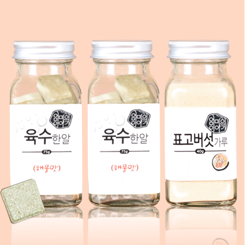 육수한알 해물육수3g 25알 2병+표고버섯가루40g 1병